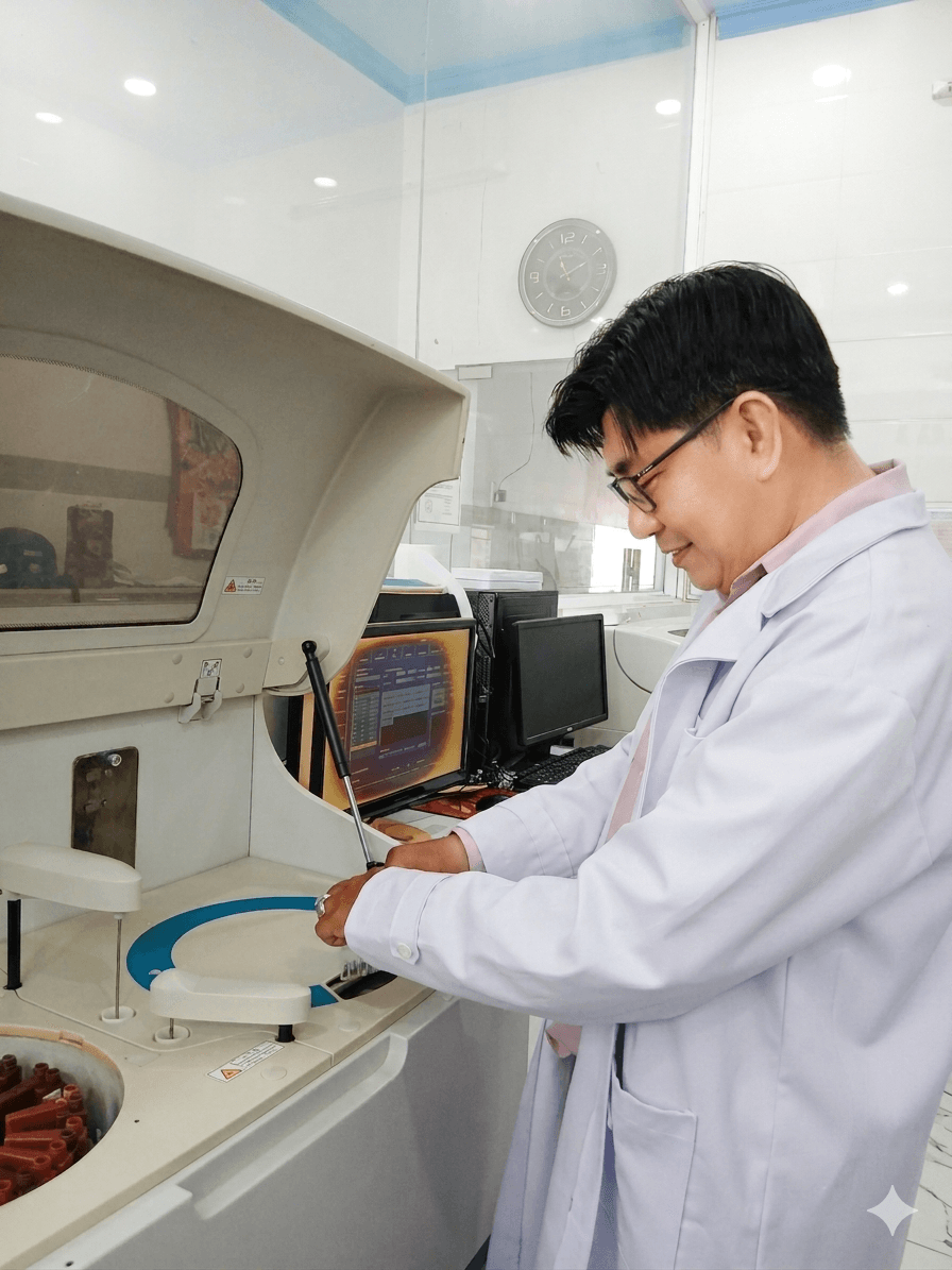 Thực hiện thao tác đưa mẫu vào máy